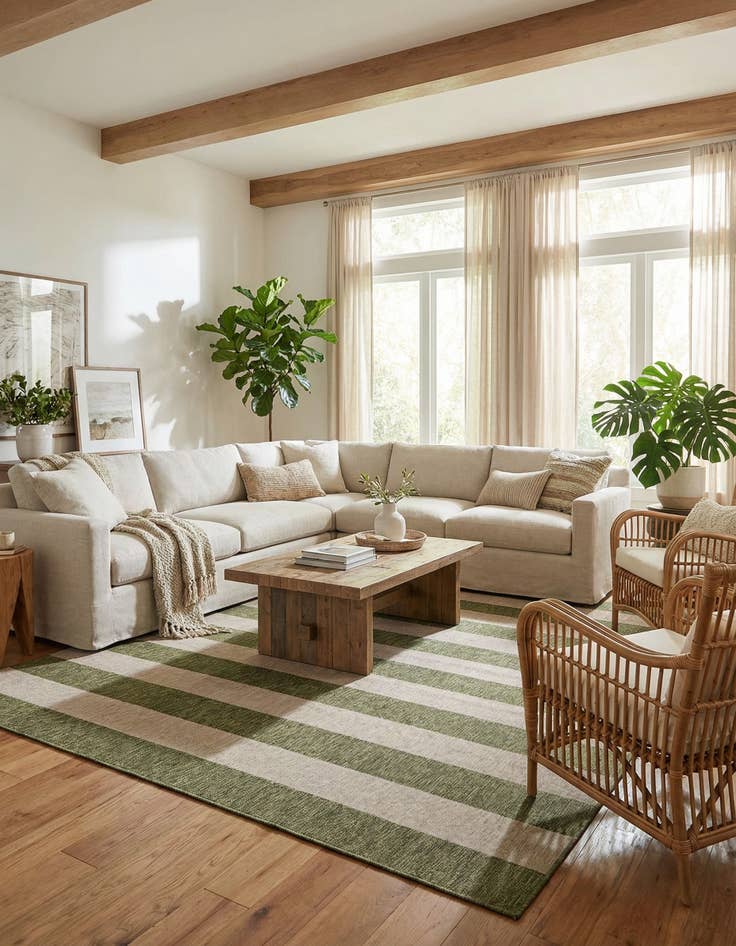 Detail image of 12' x 12'  Washable Striped Indoor / Outdoor Square Rug