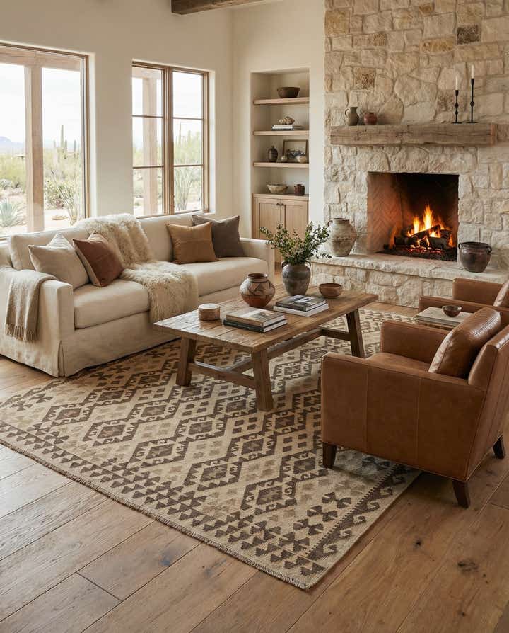 6' 10 x 9' 9 Hand Woven Kilim Maymana Wool Rug