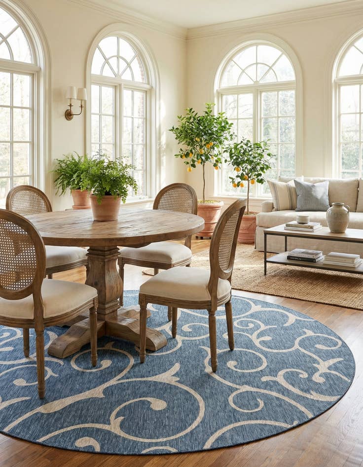 Detail image of 10' 8 x 10' 8 Easy-Clean Botanical Indoor / Outdoor Round Rug