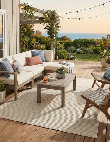 Beige and Ivory Easy-Clean Sabrina Soto Indoor / Outdoor Rug