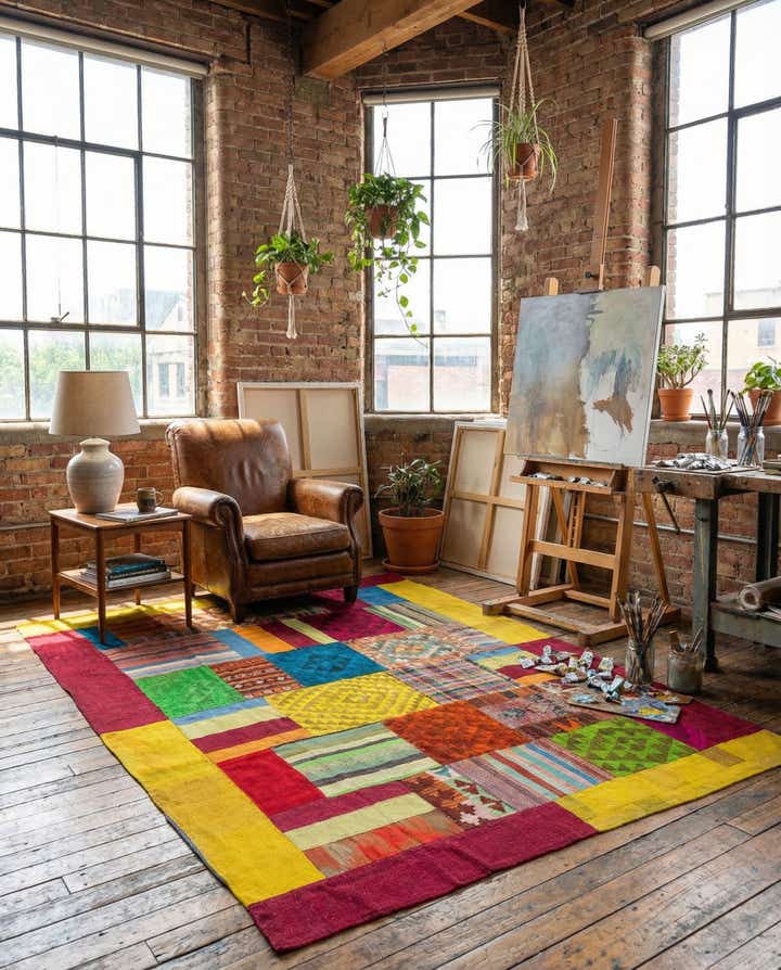 5' 8 x 8' Hand Woven Kilim Patchwork Wool Rug