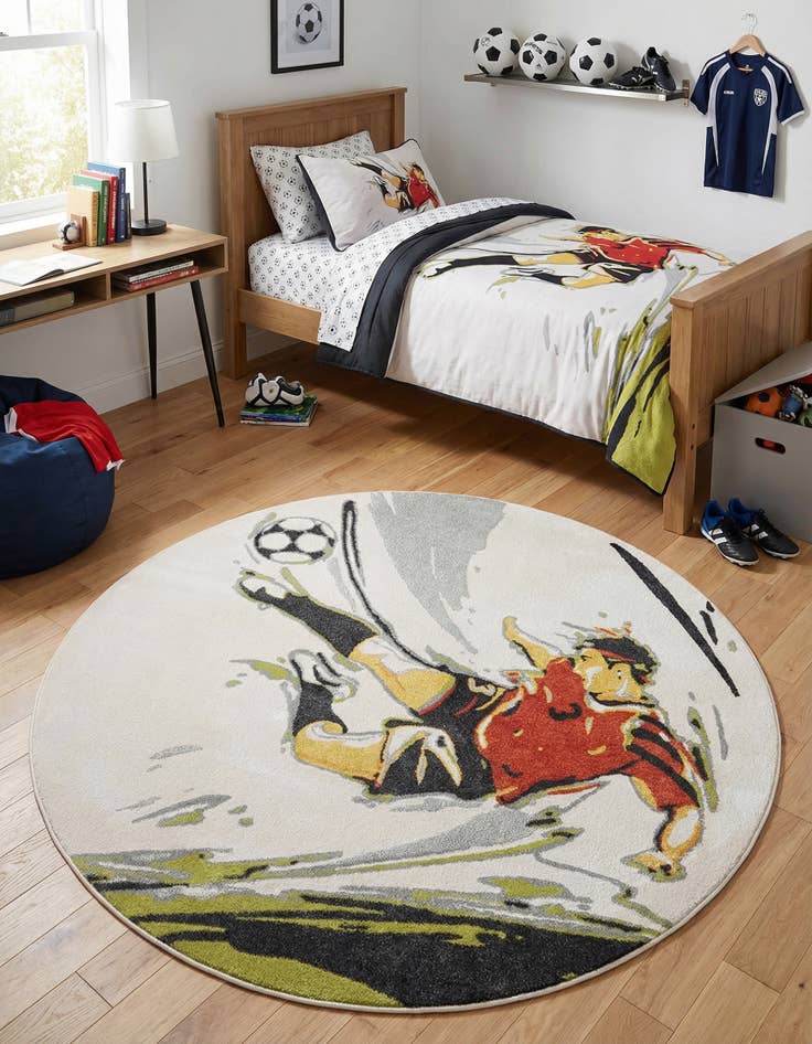 Detail image of 7' 10 x 7' 10 Soccer Player Whimsy Kids Round Rug