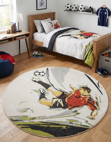 7' 10 x 7' 10 Soccer Player Whimsy Kids Round Rug