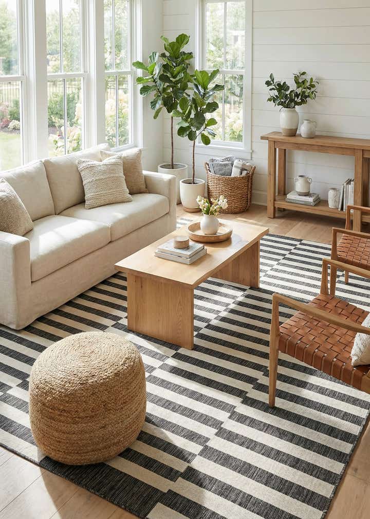 7' 10 x 11' Easy-Clean Striped Indoor / Outdoor Rug
