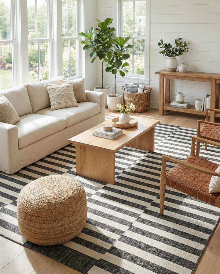 7' 10 x 11' Easy-Clean Striped Indoor / Outdoor Rug