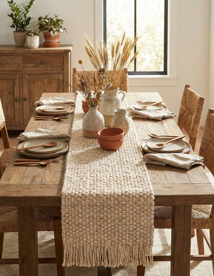Detail image of  1' 2 x 8'  Hand Woven Chunky Jute Table Runner Rug