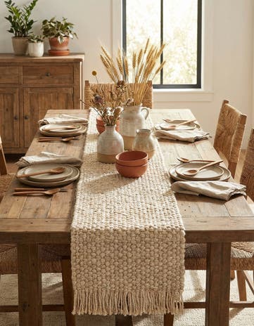 Ivory Hand Woven Chunky Jute Table Runner Rug