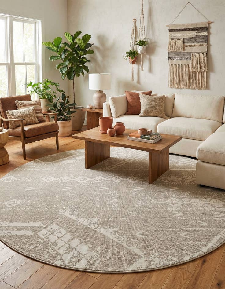 Detail image of  13' x 13'  Washable Bohemian Indoor / Outdoor Round Rug