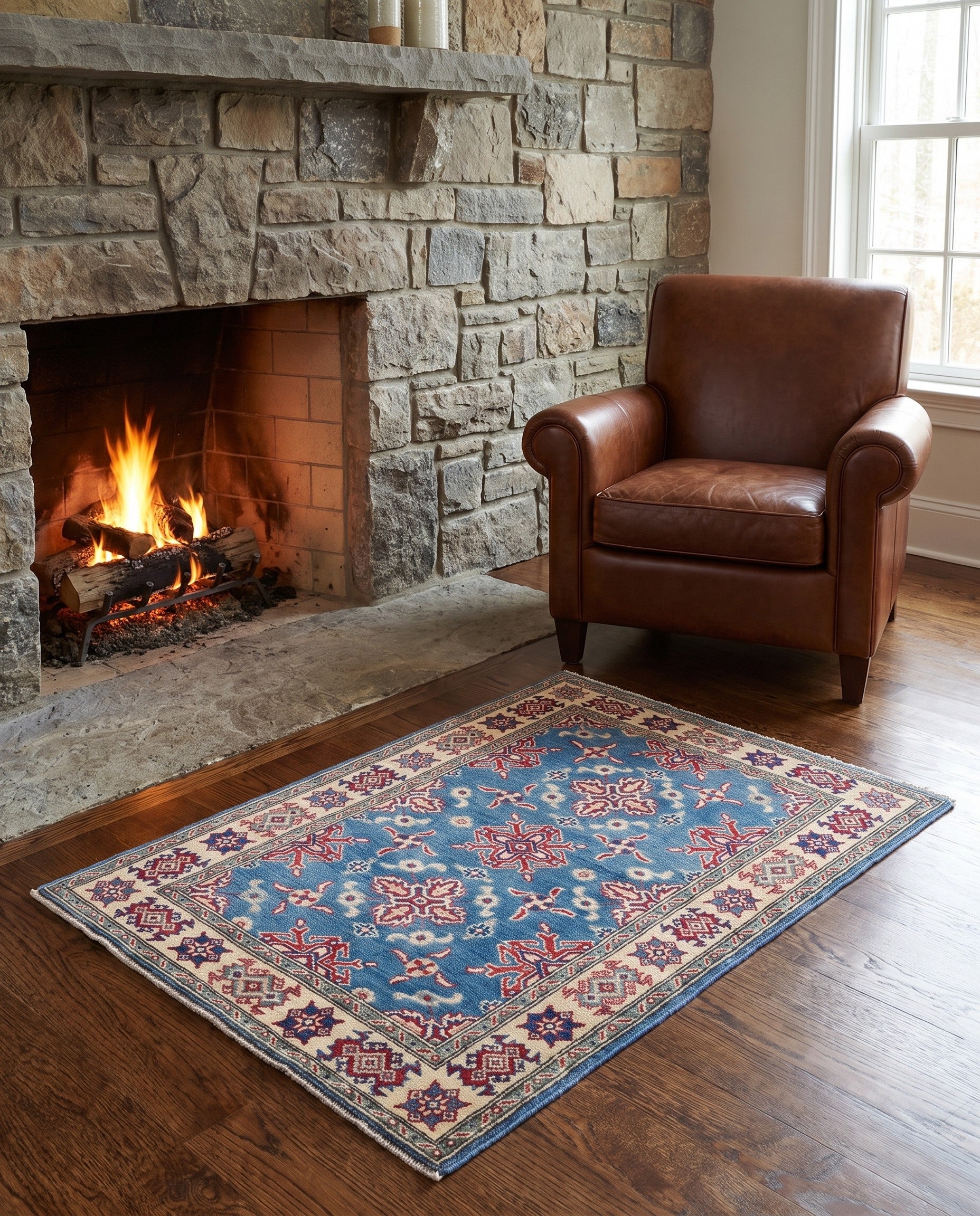 3' 5 x 4' 10 Hand Knotted Kazak Rug