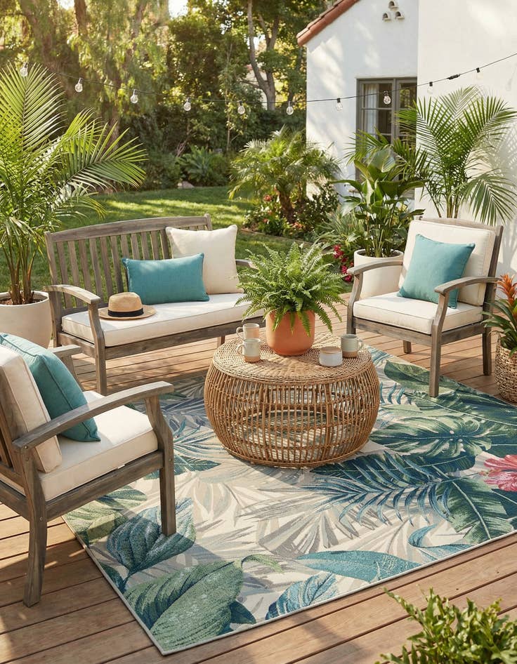 Detail image of 7' x 10'  Washable Botanical Indoor / Outdoor Rug