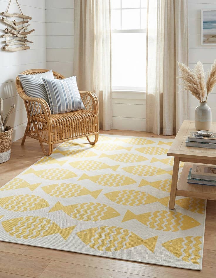 Detail image of 5' 3 x 8'  Washable Coastal Indoor / Outdoor Rug