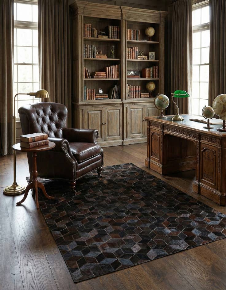 Detail image of 5' 2 x 8' Cowhide Stocks Rug