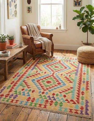 3' 10 x 5' 7 Hand Woven Kilim Maymana Wool Rug