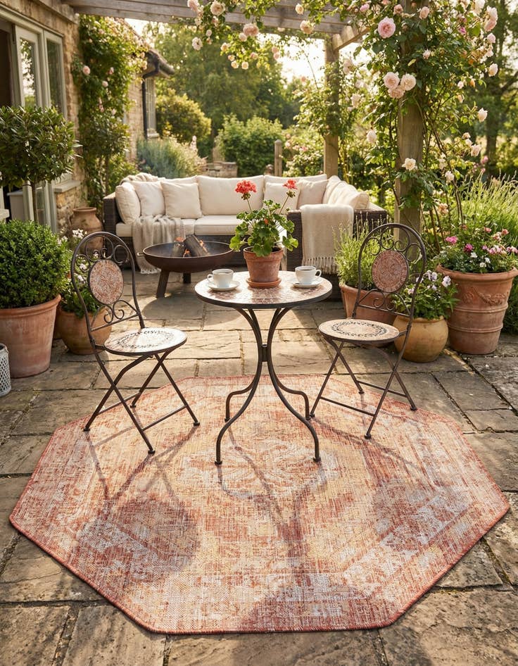 Detail image of 5' 3 x 5' 3  Washable Traditional Indoor / Outdoor Octagon Rug