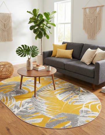Yellow Blossom Oval Rug