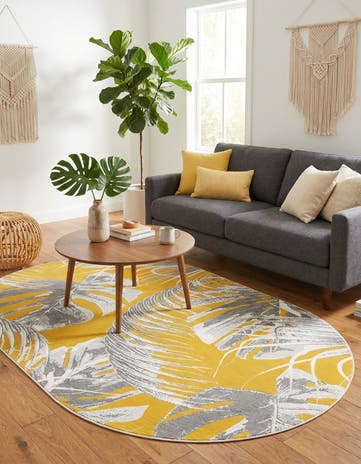 Yellow Blossom Oval Rug