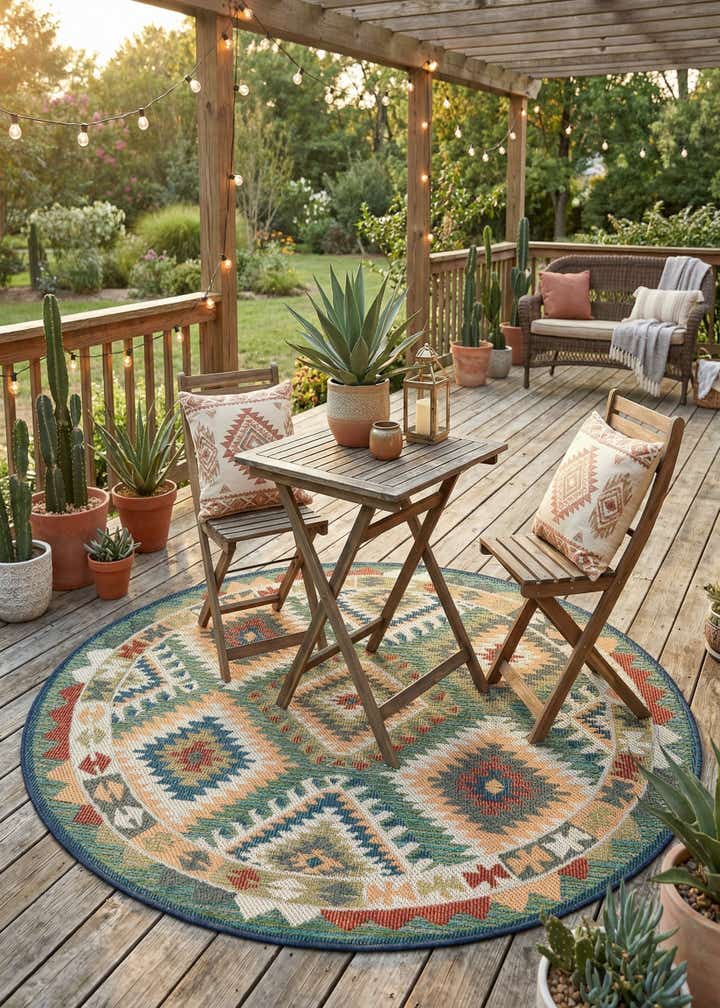 5' 3 x 5' 3 Easy-Clean Baja Indoor / Outdoor Round Rug