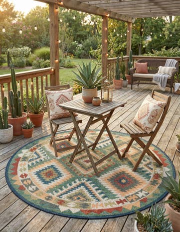 Green Easy-Clean Baja Indoor / Outdoor Round Rug