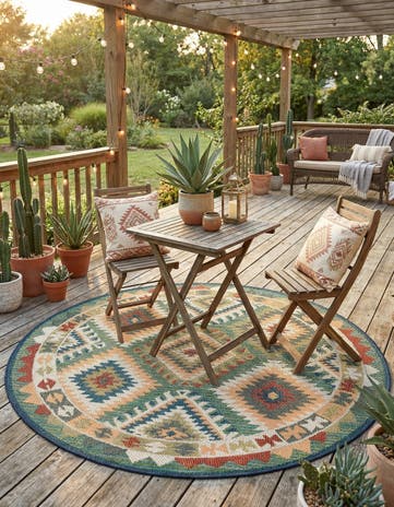 Green Easy-Clean Baja Indoor / Outdoor Round Rug