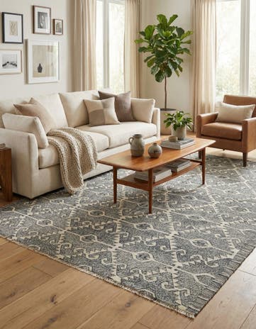7' x 9' 4 Hand Woven Kilim Modern Wool Rug