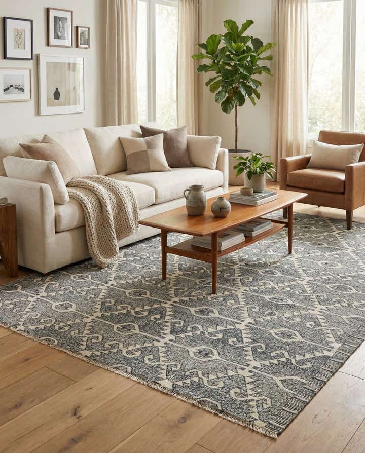 7' x 9' 4 Hand Woven Kilim Modern Wool Rug