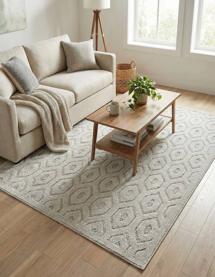 Detail image of 4' x 6'  Washable Trellis Textured Indoor / Outdoor Rug