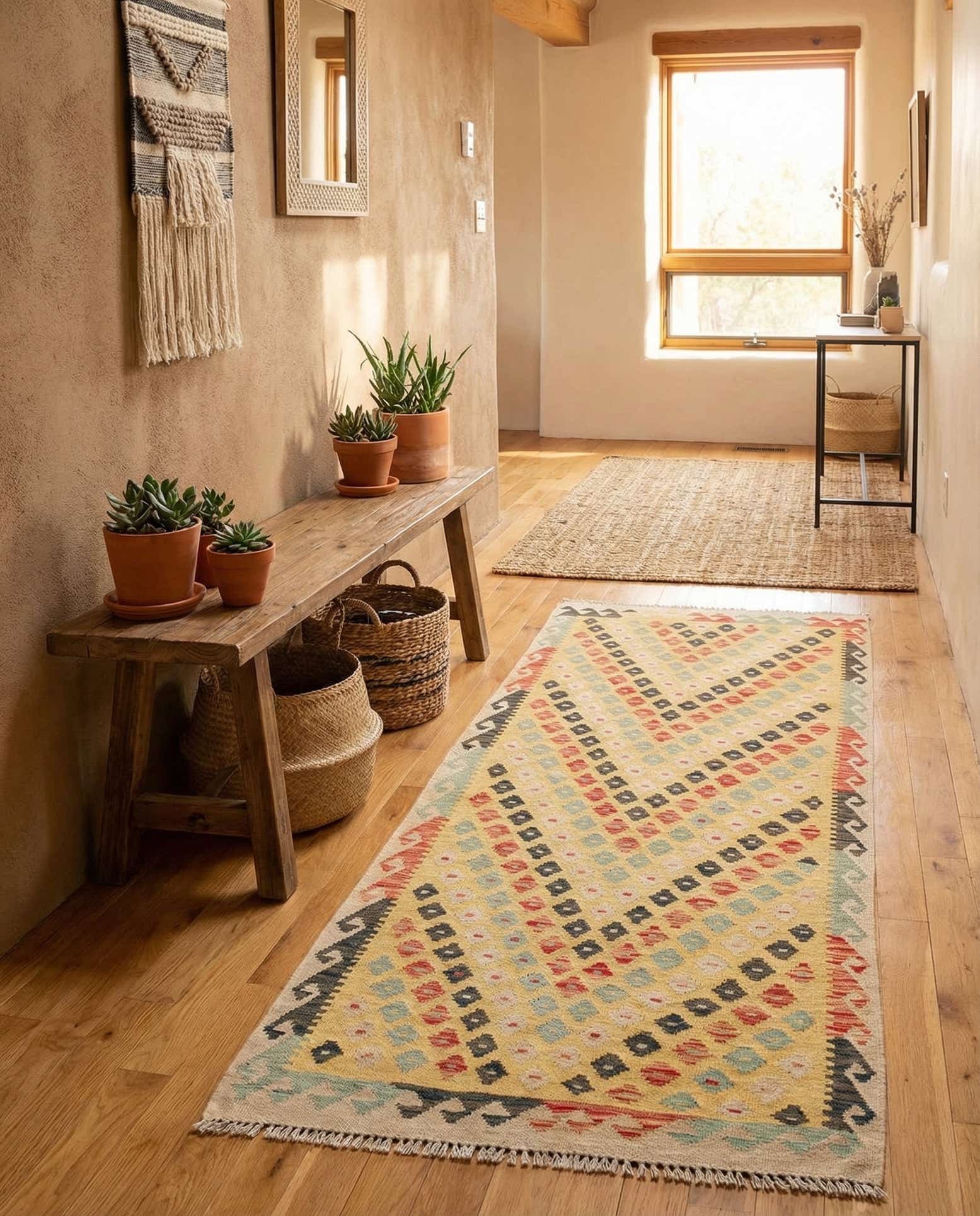 3' 5 x 6' 7 Hand Woven Kilim Maymana Wool Runner Rug