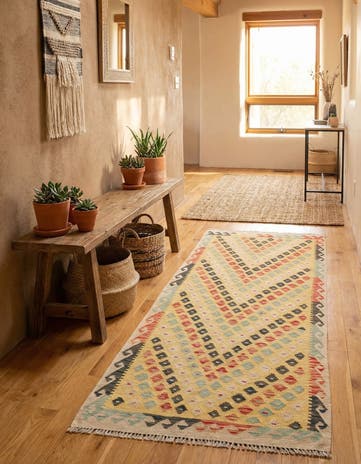 3' 5 x 6' 7 Hand Woven Kilim Maymana Wool Runner Rug