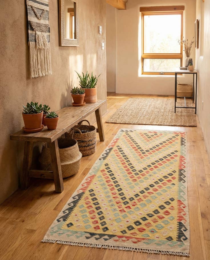 Detail image of 3' 5 x 6' 7 Hand Woven Kilim Maymana Wool Runner Rug