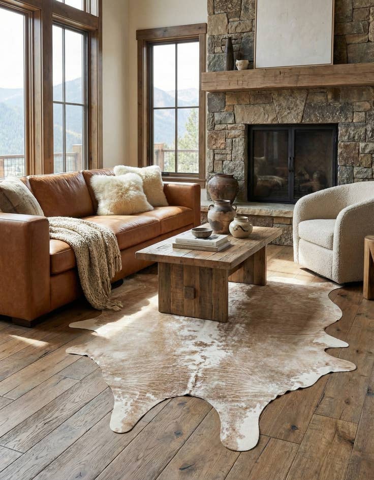 Detail image of 5' 11 x 6' 10 Cowhide Leather Rug