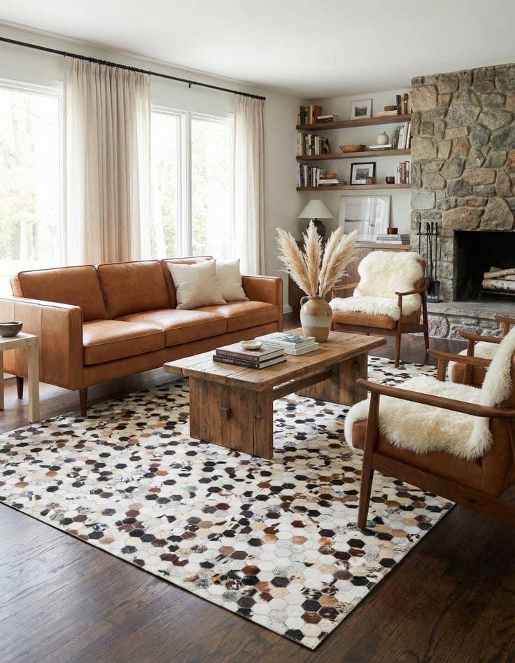 Detail image of 5' 2 x 8' 2 Cowhide Leather Rug