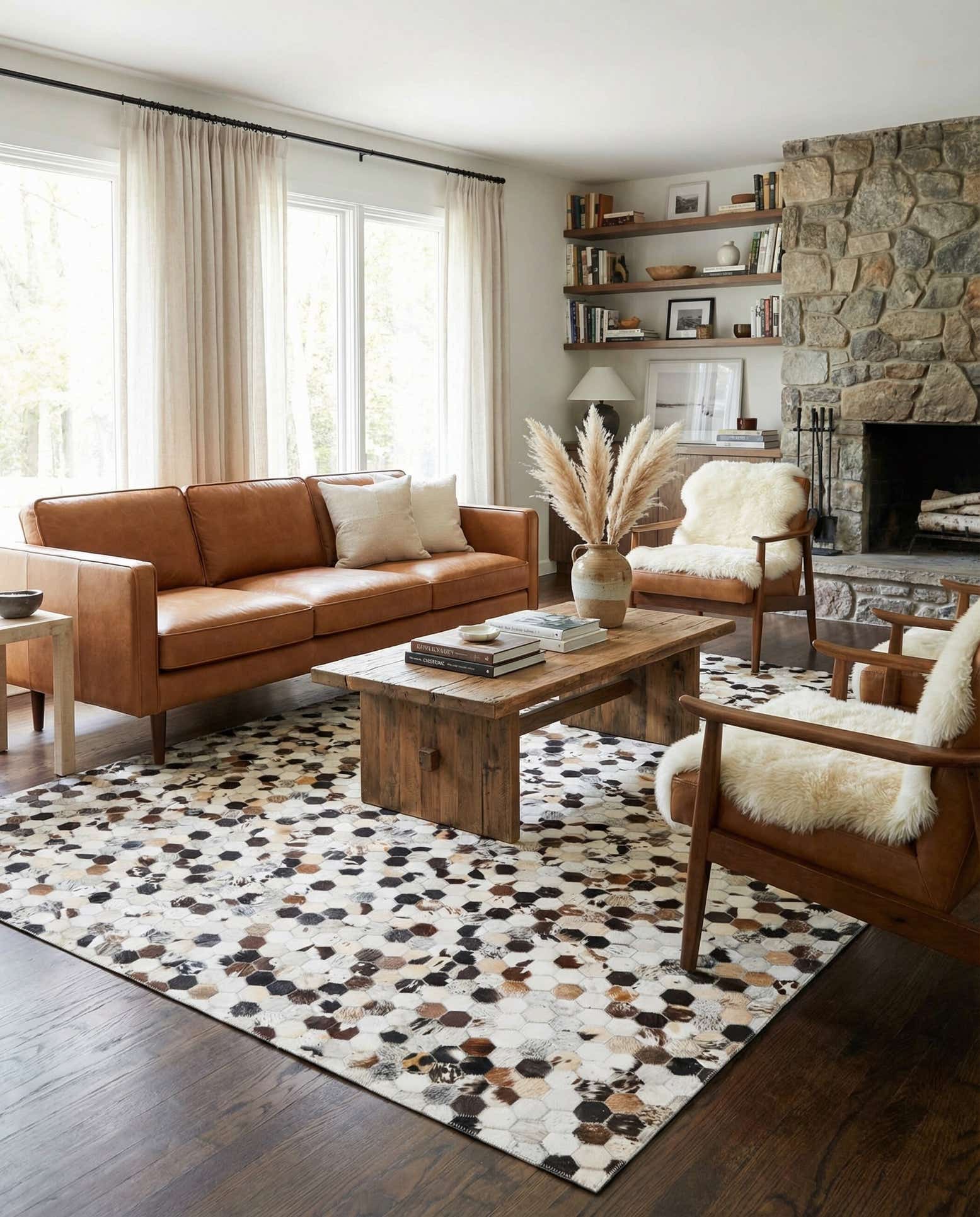 5' 2 x 8' 2 Cowhide Leather Rug