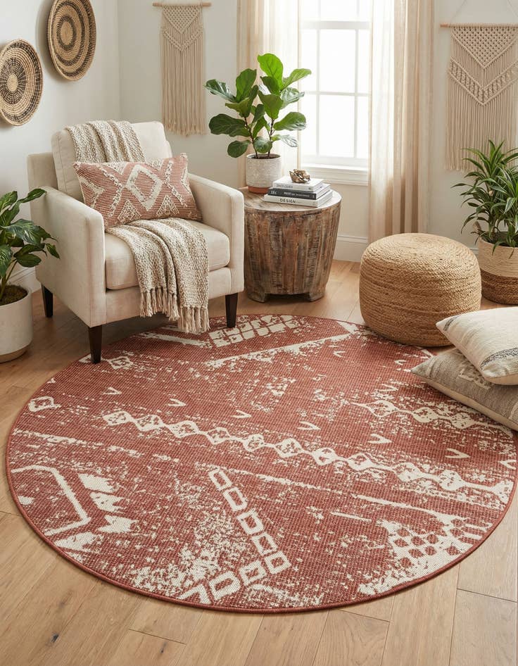 Detail image of 6' x 6'  Washable Bohemian Indoor / Outdoor Round Rug