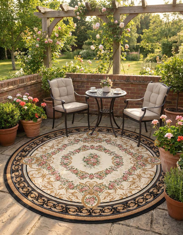Detail image of 10' x 10' Easy-Clean Traditional Indoor / Outdoor Round Rug