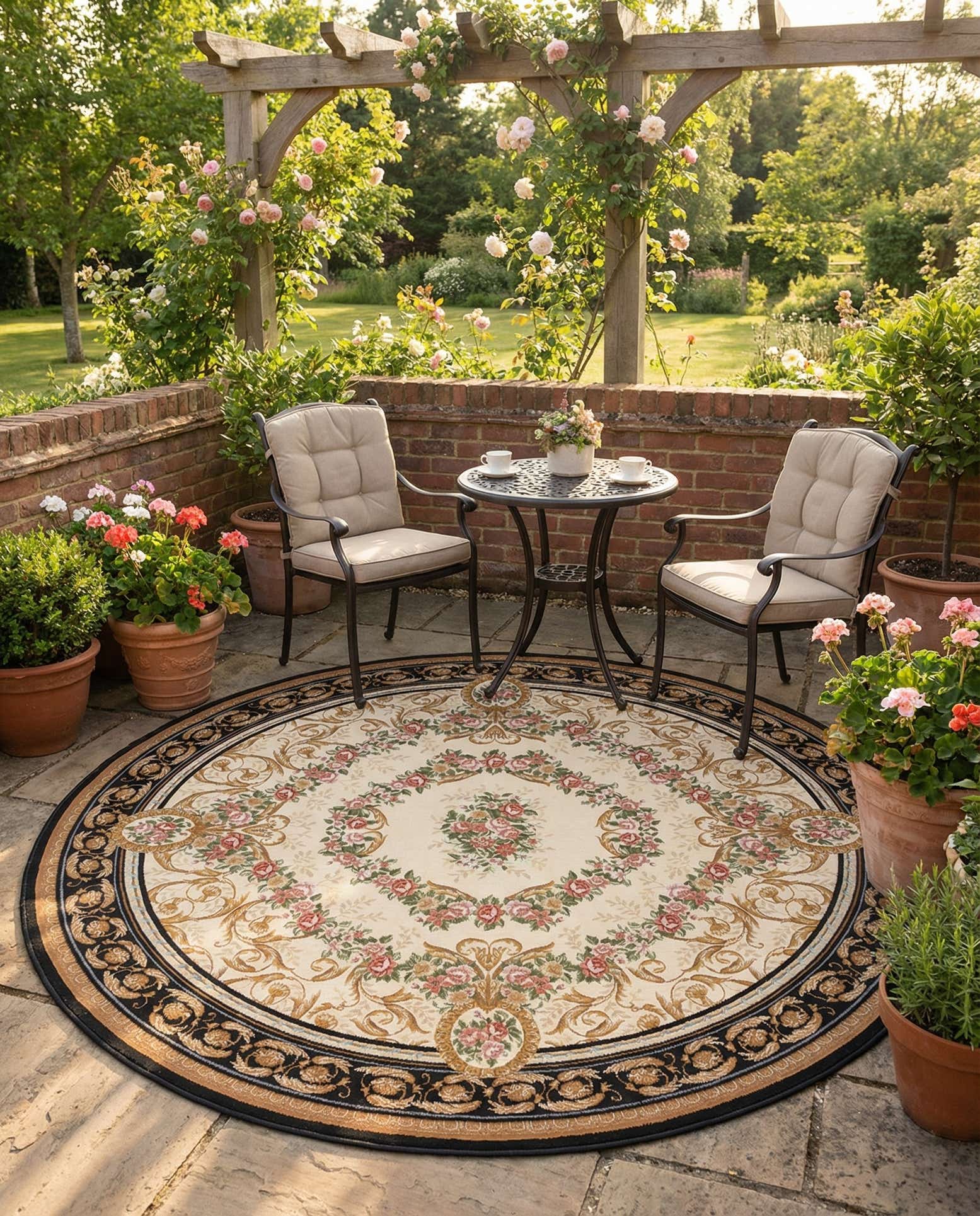 10' x 10' Easy-Clean Traditional Indoor / Outdoor Round Rug