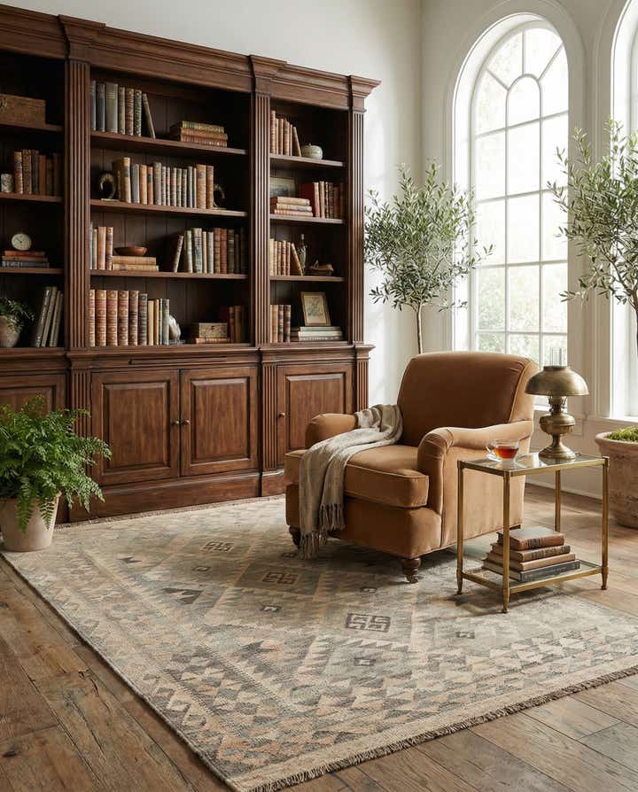 4' x 6' 4 Hand Woven Kilim Maymana Wool Rug