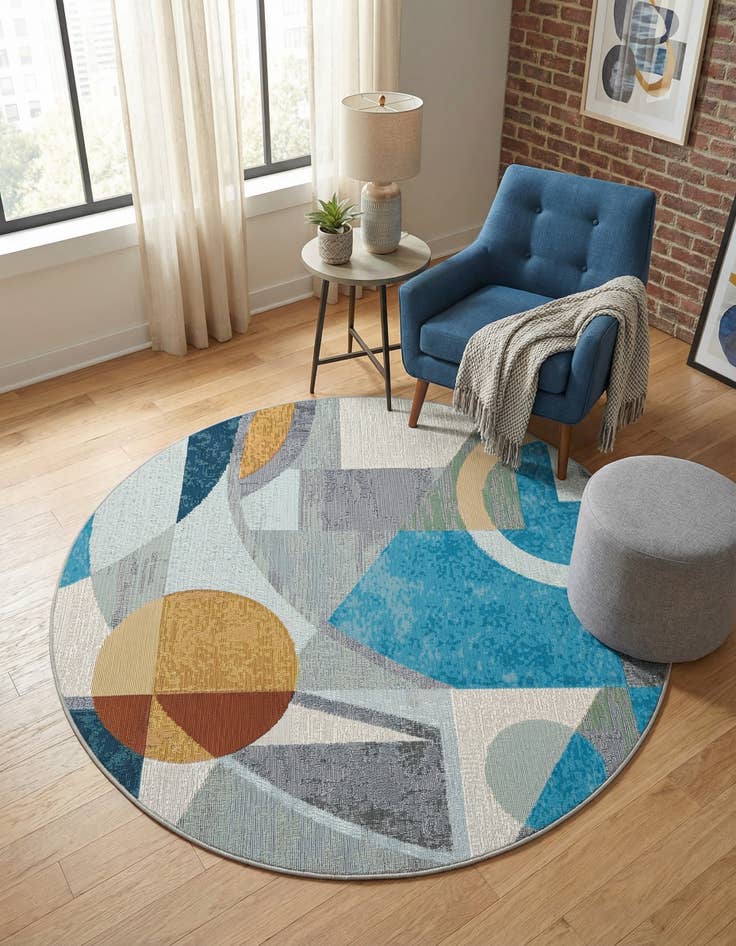 Detail image of  4' 1 x 4' 1  Washable Modern Indoor / Outdoor Round Rug