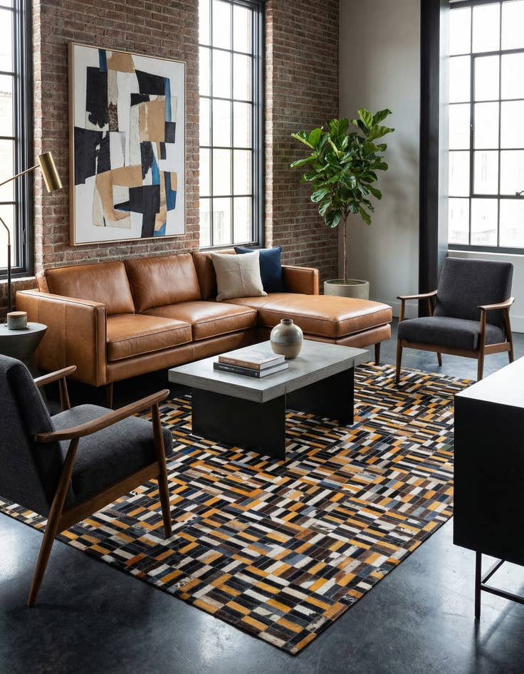 Detail image of  5' 1 x 8' 2 Cowhide - Patchwork Rug