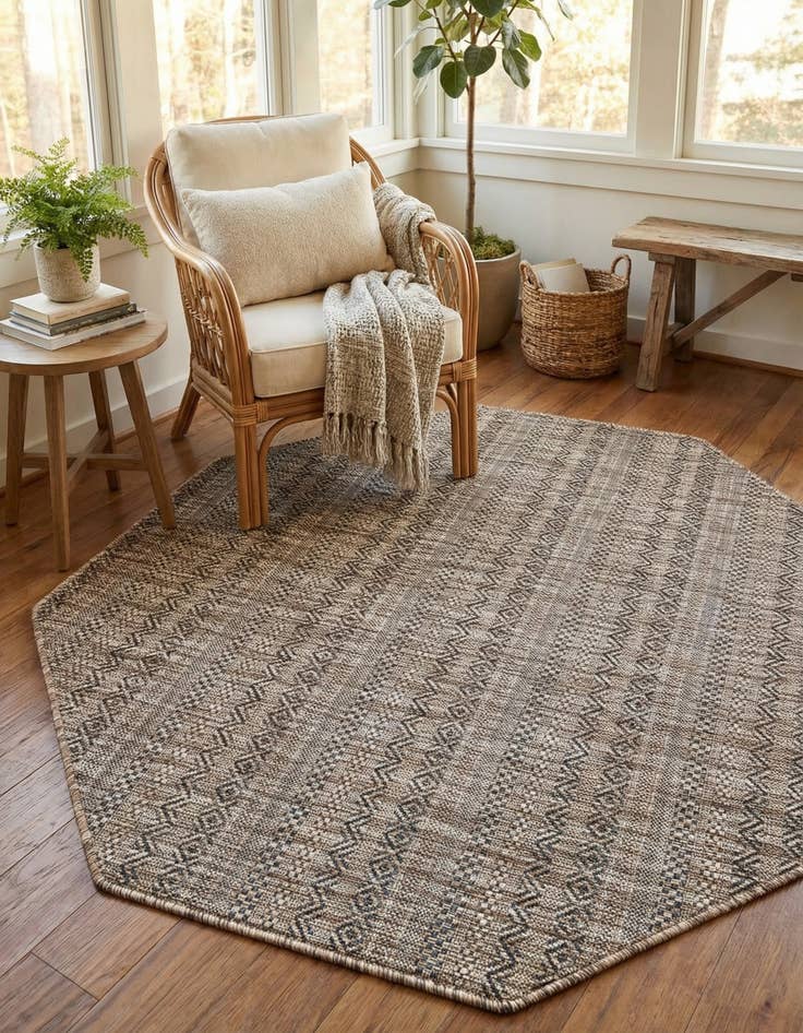 Detail image of 5' 3 x 5' 3 Easy-Clean Striped Indoor / Outdoor Octagon Rug