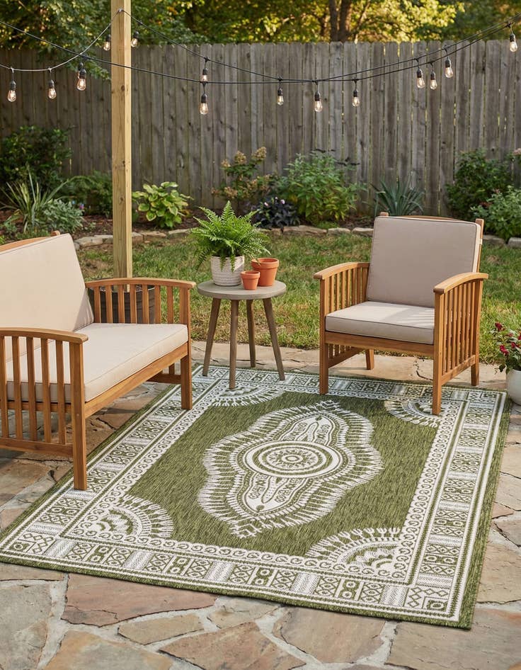 Detail image of 5' 3 x 7'  Washable Traditional Indoor / Outdoor Rug