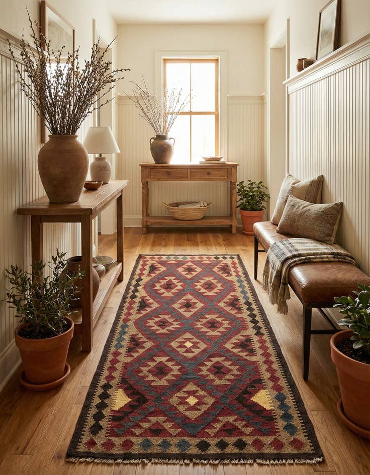 Detail image of 3' 5 x 6' 7  Hand Woven Kilim Maymana Wool Runner Rug