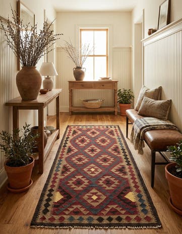 3' 5 x 6' 7 Hand Woven Kilim Maymana Wool Runner Rug