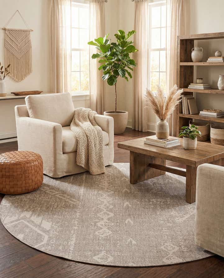 7' 10 x 7' 10 Easy-Clean Bohemian Indoor / Outdoor Round Rug