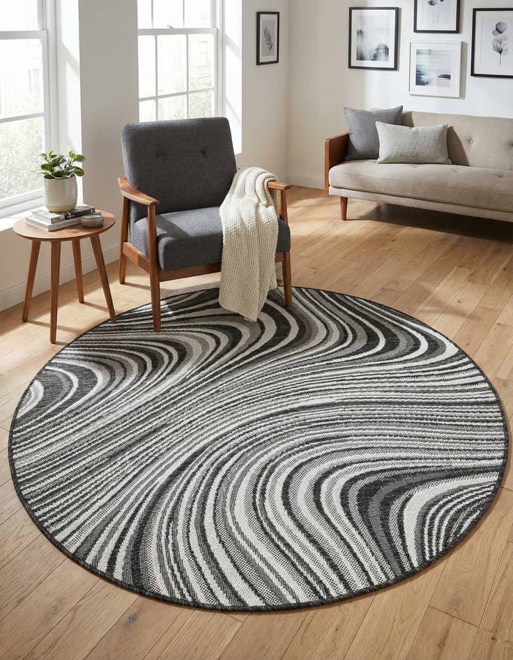 Detail image of 4' x 4'  Washable Modern Indoor / Outdoor Round Rug