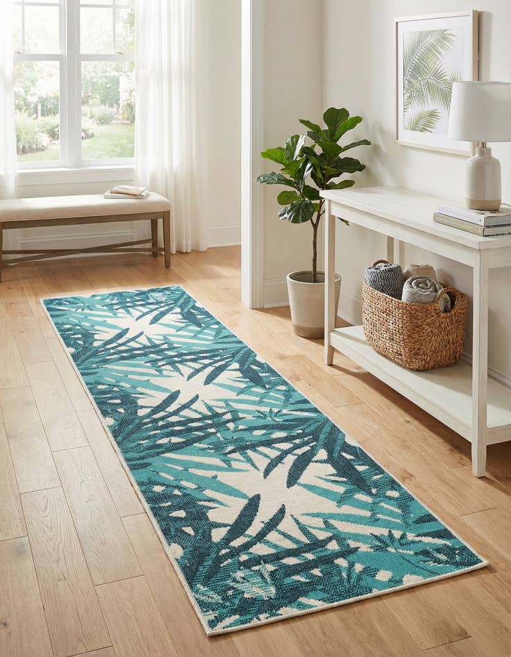 Detail image of 2' x 8' Easy-Clean Botanical Indoor / Outdoor Runner Rug