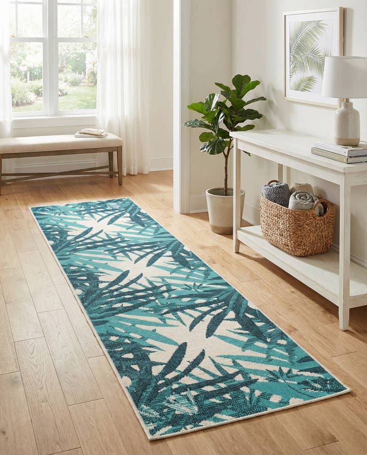Detail image of 2' x 8' Easy-Clean Botanical Indoor / Outdoor Runner Rug