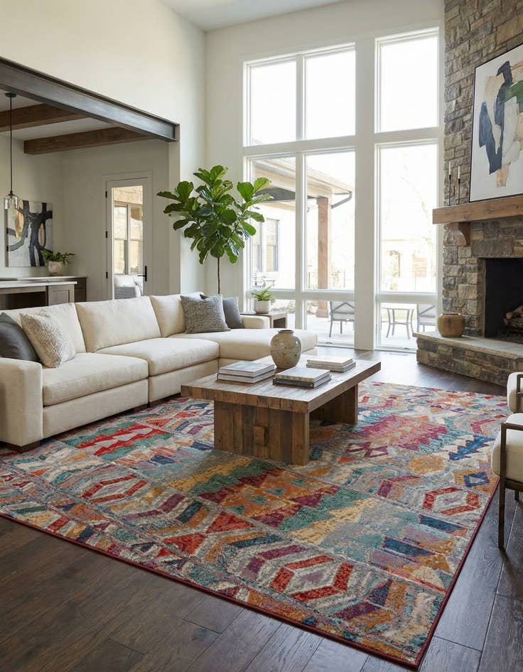 Detail image of  12' x 12'  Washable Modern Indoor / Outdoor Square Rug