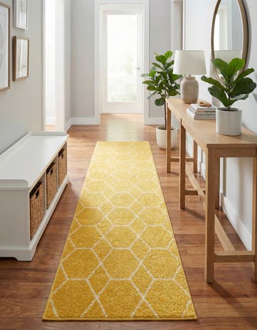 Yellow Lattice Frieze Runner Rug