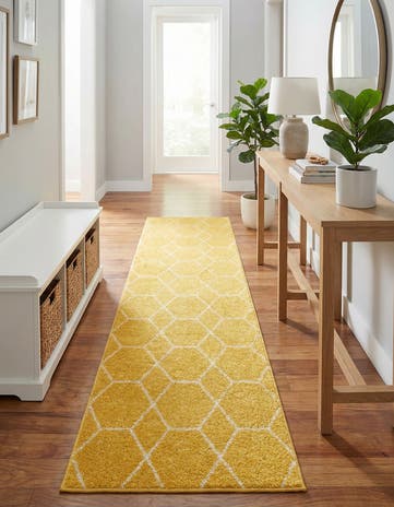 Yellow Lattice Frieze Runner Rug