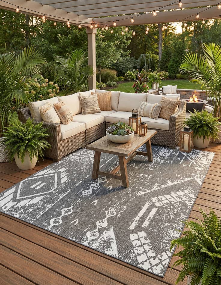 Detail image of  10' x 13'  Washable Bohemian Indoor / Outdoor Rug
